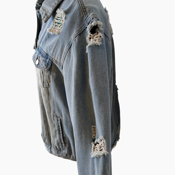 Ashley-Vintage Charm Very Distressed Blue Denim Jean Jacket Women's Size 1X NEW - Picture 5 of 9